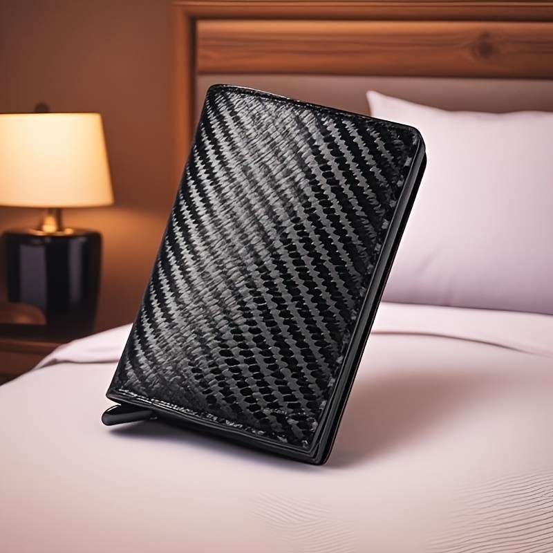 Sleek Aluminum Alloy RFID Blocking Card HolderSlim Lightweight Design with Secure Black Faux Lea