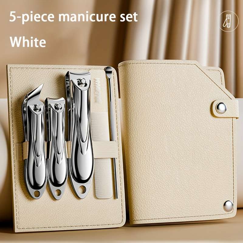5pcs set Stainless Steel Nail Clipper Set with Nanoscale Glass Nail File Suitable for Thick Nai