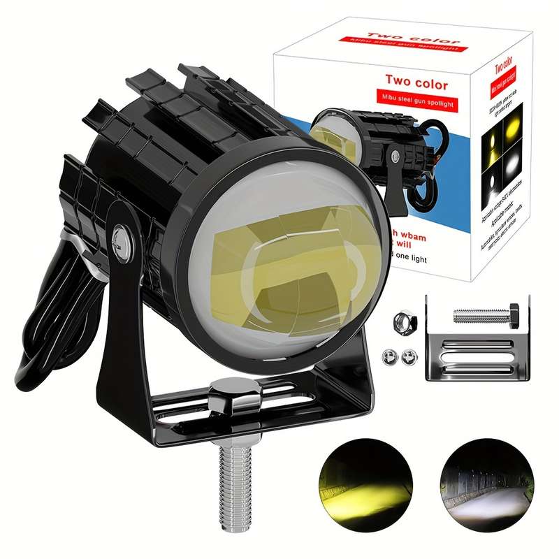 2pcs LED Dual-Color Spotlight for Motorcycles & Cars High Low Beam Adjustable Moun