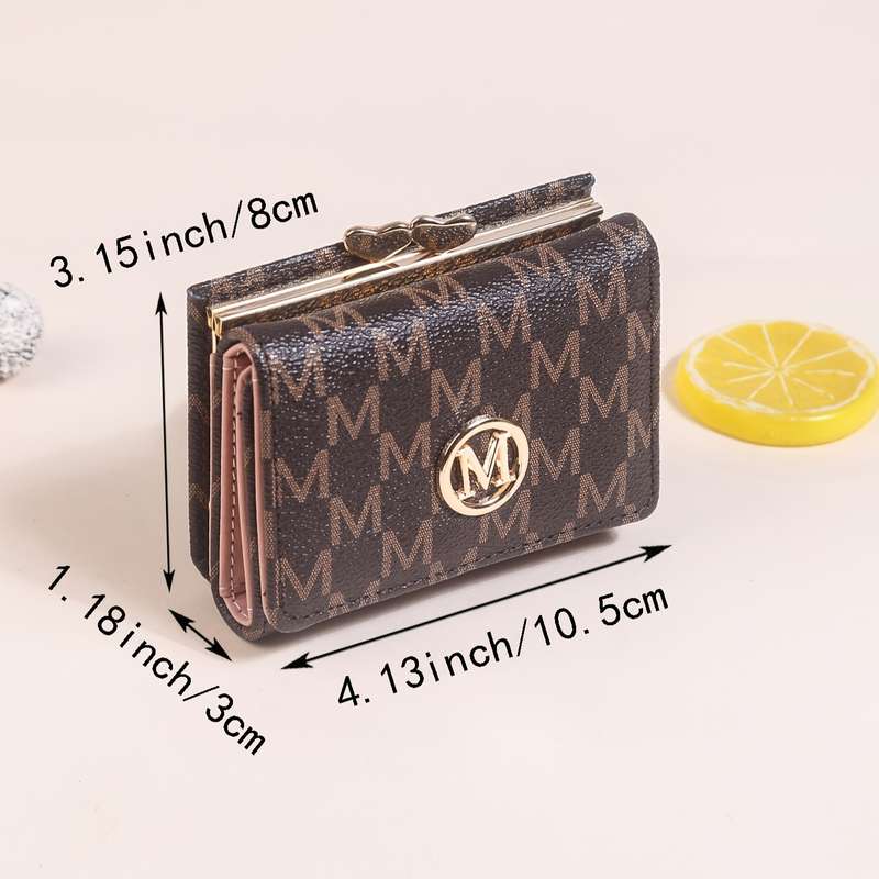 1pc Elegant Women's Mini Trifold Wallet with Stylish Letter Print Snap Closure and Multiple Card