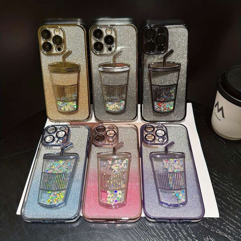 1Pc Black For iPhone 15 Milk Tea Cup Phone Case