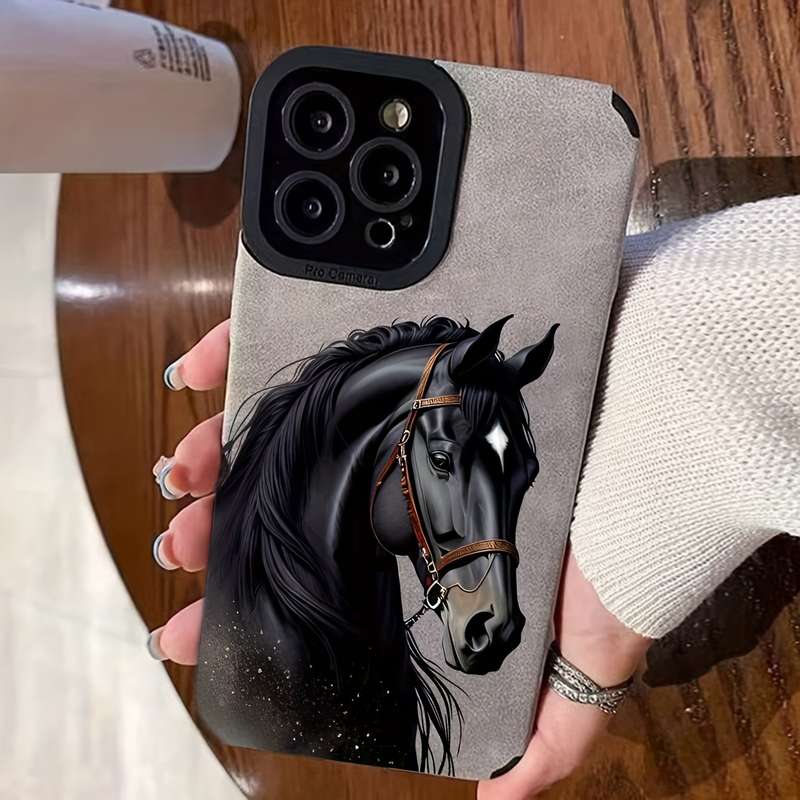 1Pc Black For iPhone 12 Black Horse Phone Case