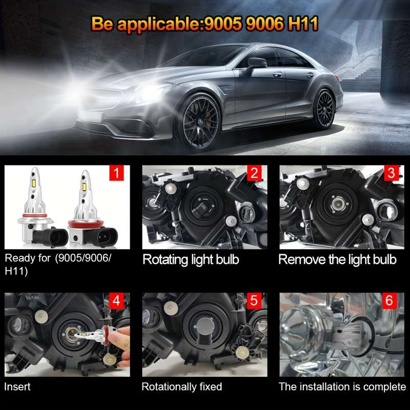2pcs H11 LED Car Headlights Super Bright 30000LM 6000K White Light Easy Install