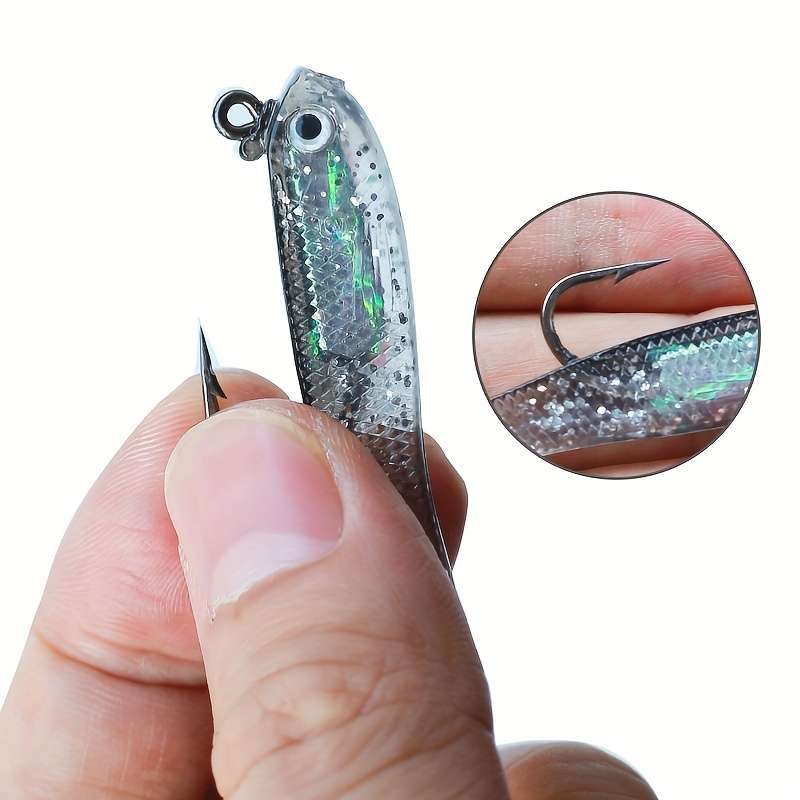 5pcs Realistic PU Small Gray Fish 3D Eyes Bait Hooks for Sea River FishingWith Hook