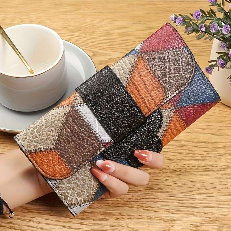 1pc A Vintage-Style Women'S Long Wallet Available in Three Colors Featuring a Multi-Colored Geomet