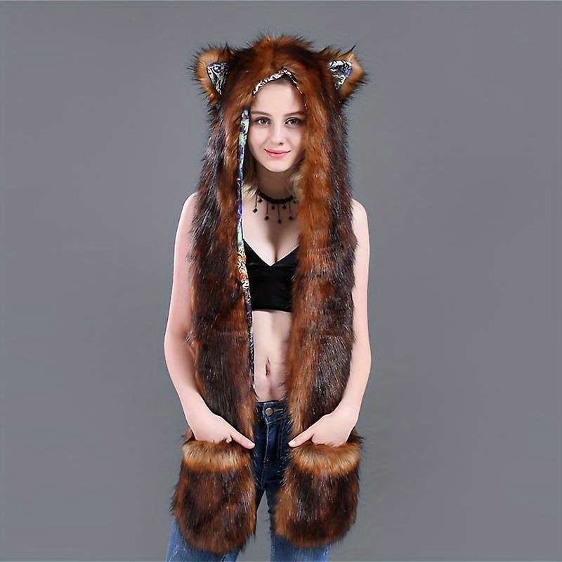 Winter Hat Color New Red And Black Soft Fox Add Tiger Pattern Size One Size