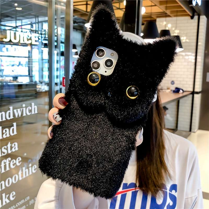 1Pc Pink Red For iPhone 7 8 Soft Winter Cat Plush Phone Case
