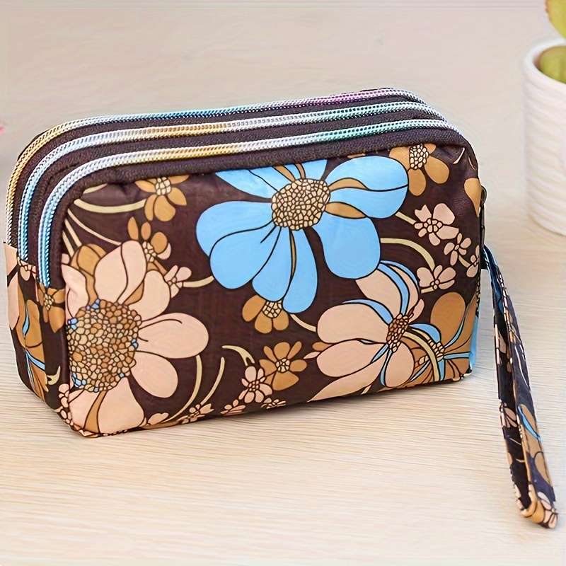 1pc 3-layer Large Mobile Phone Bag Business Card Holder Wallet Fabric Coin Purse 6 Inch Size