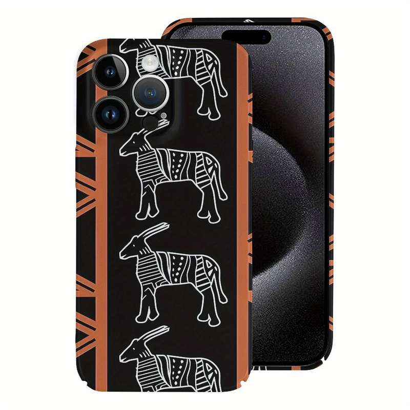 1Pc White For iPhone 15 Plus African Safari Mud Cloth Phone Case
