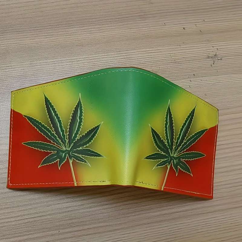 1pc Men's Vibrant Yellow Green Red Leaf WalletStylish Bifold Design with Glossy Finish Perfe