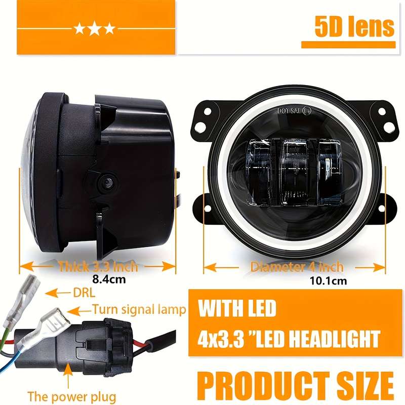 2pcs 10.16 Cm Angel Eyes LED Fog Light 12V 24V 60W Car Front Foglight 6000LM For Wran