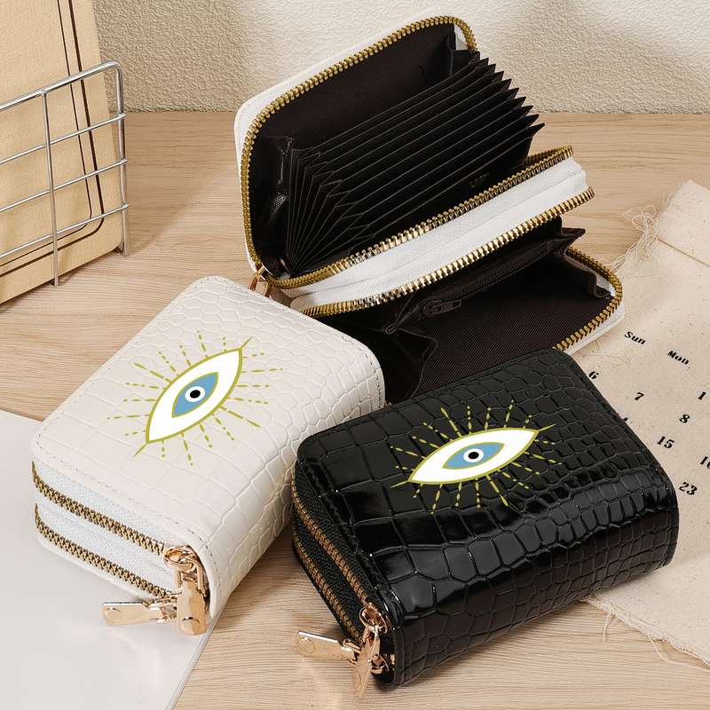 1pc Eye Graffiti Print Zipper WalletStylish Double-Layer Coin Purse with Multiple Slots Lightwe