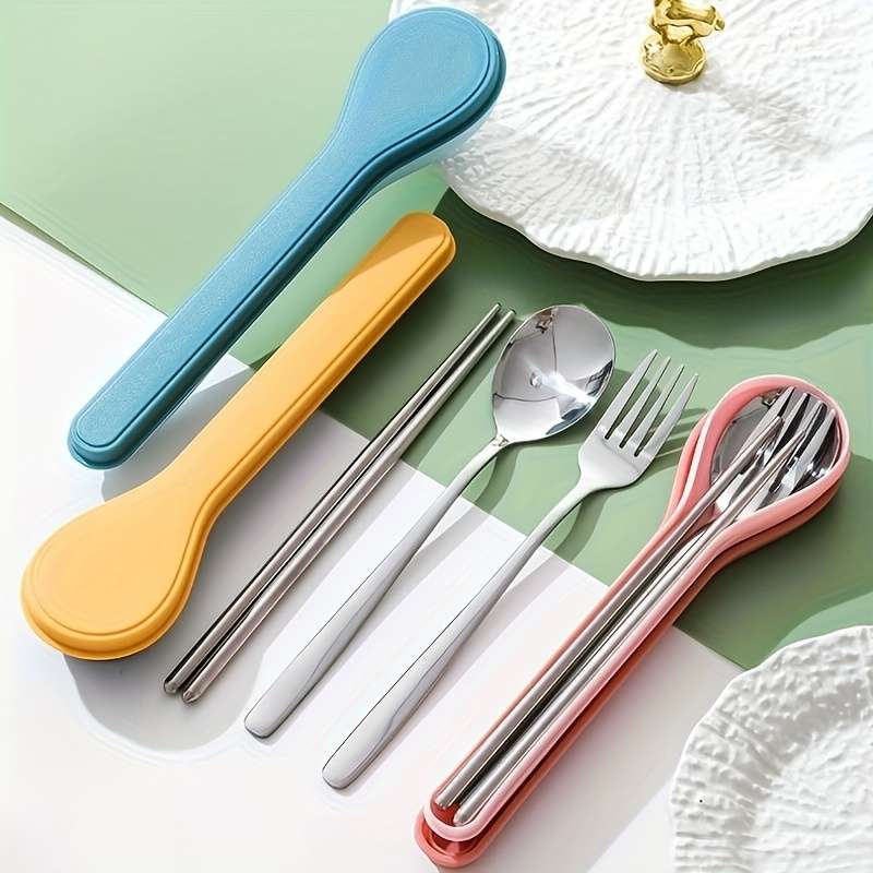 3pcs Portable Cutlery Set with Stainless Steel Chopsticks Spoon And Fork Ideal for Students
