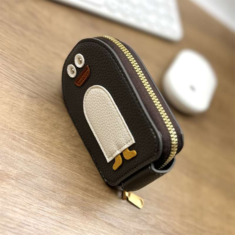 1pc Cute Penguin Cartoon Womens WalletCompact Zippered Card Holder Large Capacity for Bank