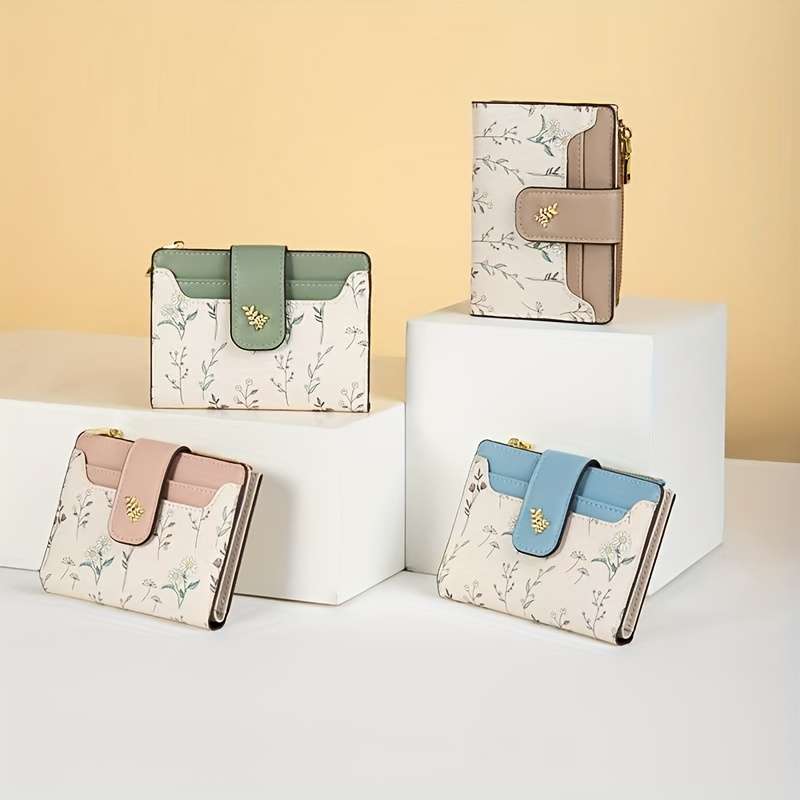 1pc Chic Floral Wallet for GirlsCompact Multi-Card Holder with Zippered Coin Purse Spring