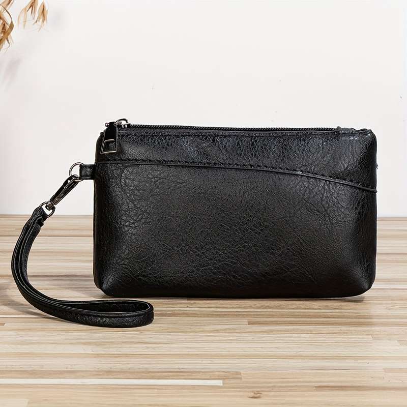 1pc Man'S Retro Style Clutch Bag With Zipper Wristlet Clutch Purse Cell Phone Wallet Handbag W