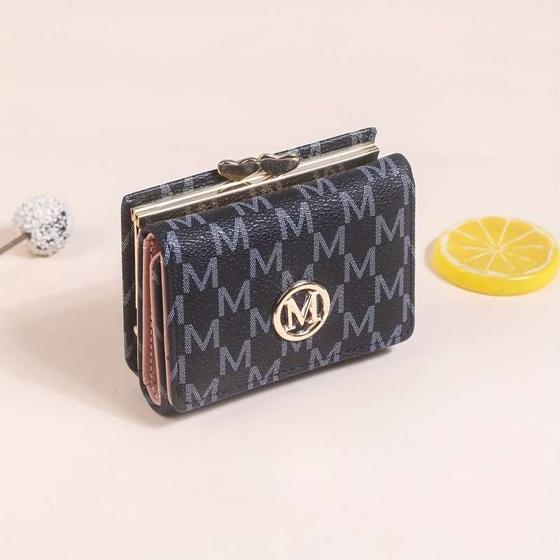 1pc Elegant Women's Mini Trifold Wallet with Stylish Letter Print Snap Closure and Multiple Card