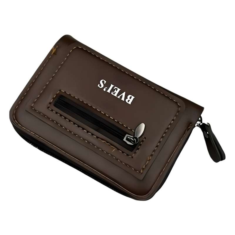 1pc Slim Faux Leather Credit Card Holder Wallet with Zipper Closure Anti-Theft RFID Blocking
