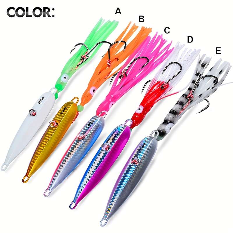 1pc 100g Glow-in-the-Dark Slow Pitch Jigging Lure with Silicone Skirt Dual Hooks