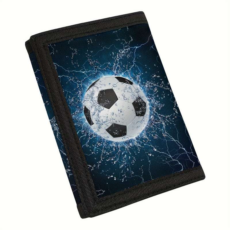 1pc Polyester Tri-Fold Wallet with Soccer Ball Design Simple Style Secure Fasteners Lightweight