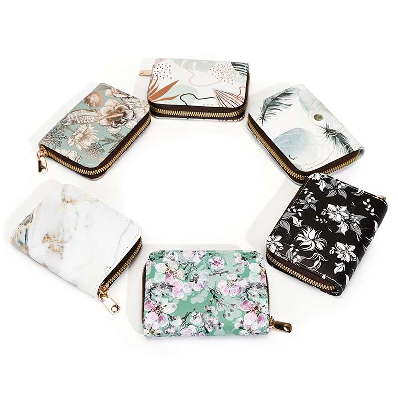 1pc Vintage Floral Print Card Holder Organizer for Women11-Slot Zipper Closure Wallet with Golde