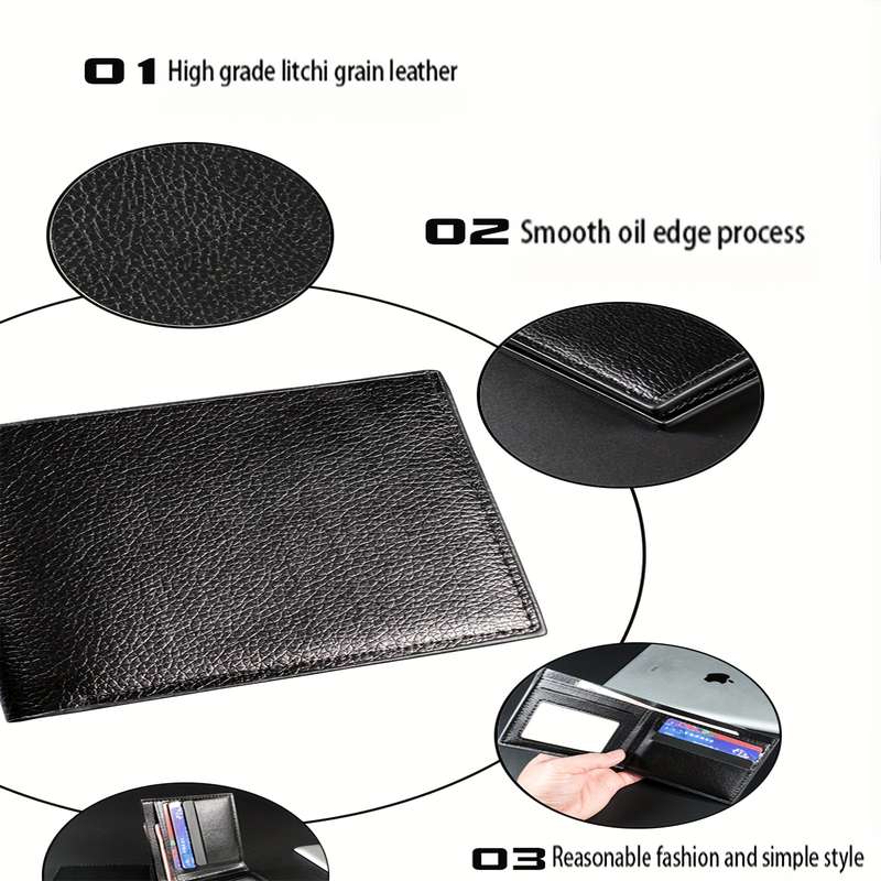 1pc Vault-Tec Men'S Black Faux Leather WalletCasual Style Crocodile Pattern Multi-Function