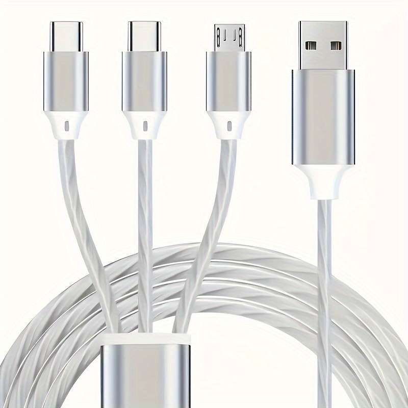 1pc 120cm 3in1 USB Cable 12W Charger Compatible with iPhone Type C Android Micro USB Round