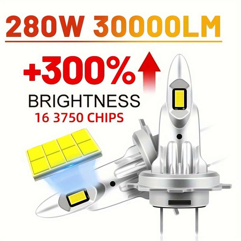 2pcs H7 LED Car Headlights Super Bright 30000LM 6000K White Light Easy Install