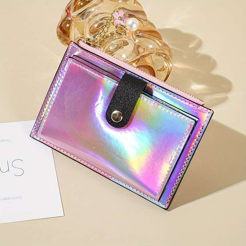 1pc Holographic Wallet For Women Ultra-Thin Multi-Function Card Holder Patent Leather PU Coin Pur