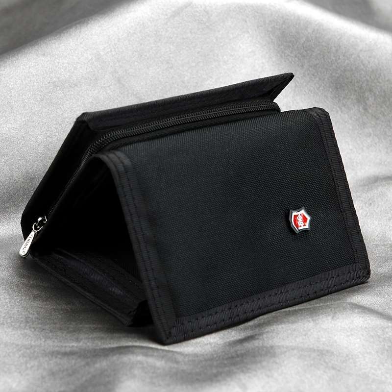 1pc Vintage-Style Men's Trifold Wallet with ID Window Zipper Pockets Multiple CompartmentsDur