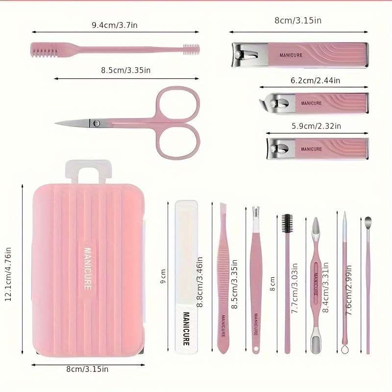 12pcs Set Modern Manicure Travel Kit Portable Trolley Case Nail Set Nail Clippers And Groomin