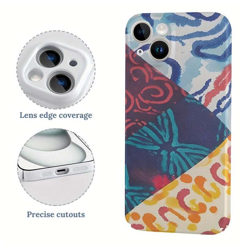 1Pc White For iPhone 15 Plus African Batik Design Phone Case