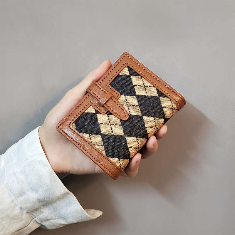 1pc Classic Black PU Wallet for WomenShort Multi-Function Zippered Coin and Card Holder with Pol