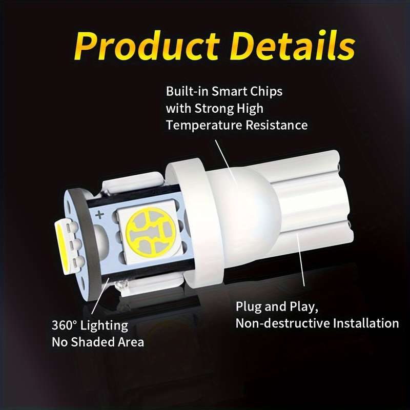 2pcs White LED Car Turn Signal Bulbs High Brightness Decoding T10 W5W LED A Grade 505