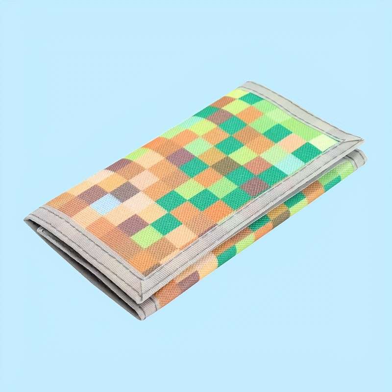 1pc Three-fold camouflage wallet with keychain black and white plaid design small foldable coin b