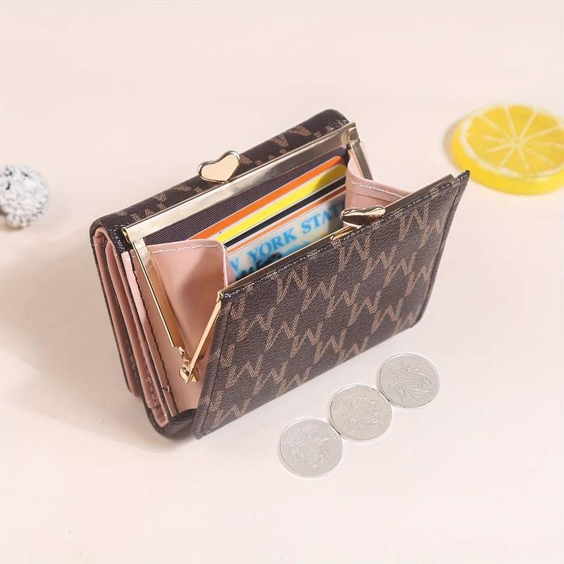 1pc Elegant Women's Mini Trifold Wallet with Stylish Letter Print Snap Closure and Multiple Card