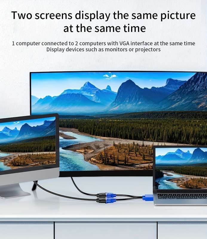 1pc 1080P 2 Dual Port Y Splitter 2.54cm 2 Out Cable Adapter for LCD TV Box Monitor Projector VG