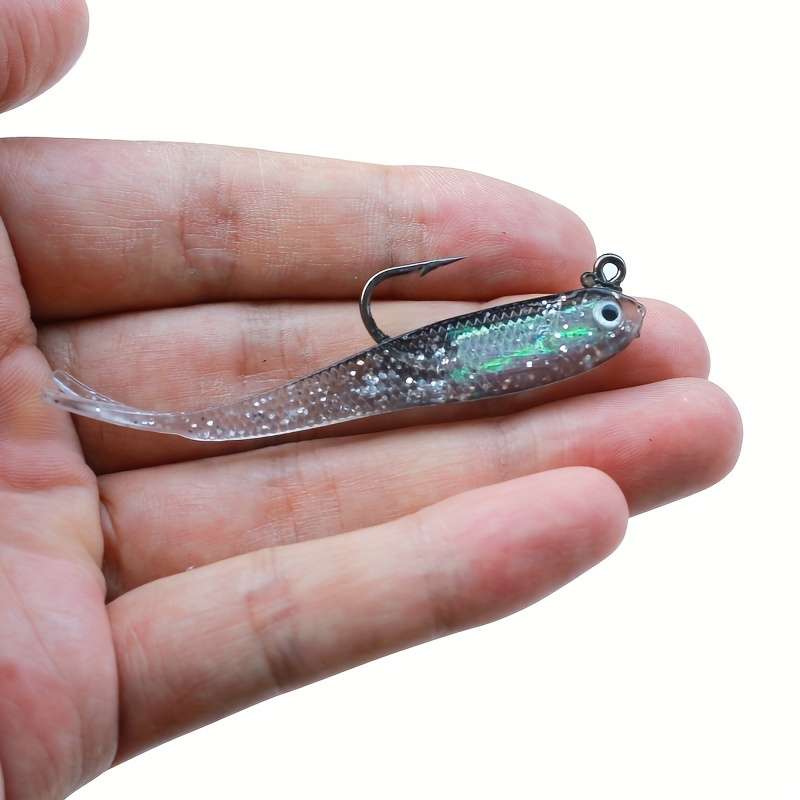 5pcs Realistic PU Small Gray Fish 3D Eyes Bait Hooks for Sea River FishingWith Hook