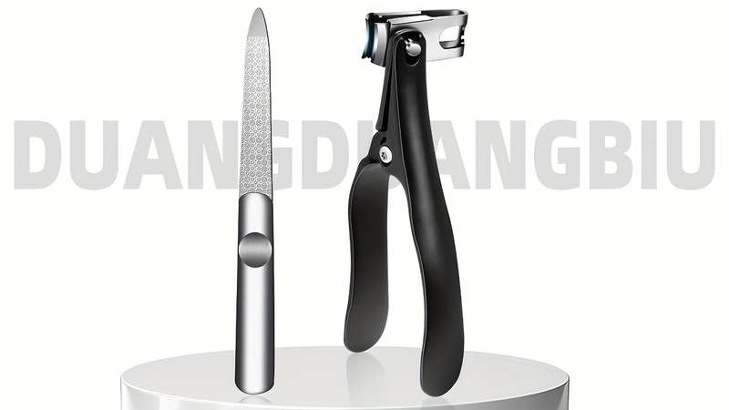 2pcs Nail Clipper Set with 360 Rotating Long Handle Curved Stainless Steel Blades and Splash