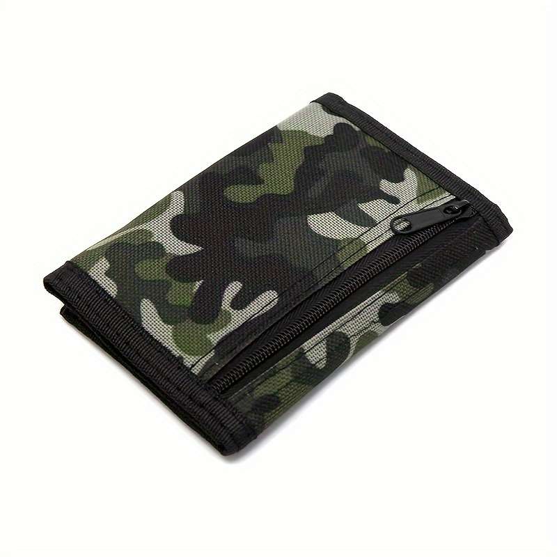 1pc Men'S Camouflage Green Nylon Wallet Casual Style Triple Fold Coin Purse with ID Card Holder a