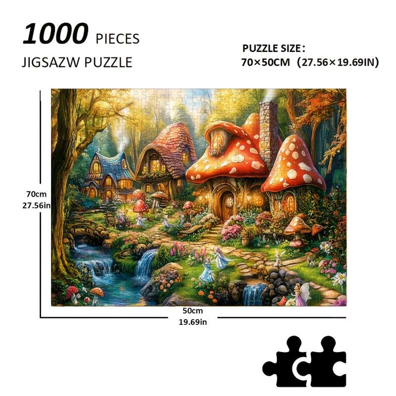 1000pcs Joyful Mushroom Village Scenery Jigsaw Puzzle 70x50cm (27.56x19.69in) Encha