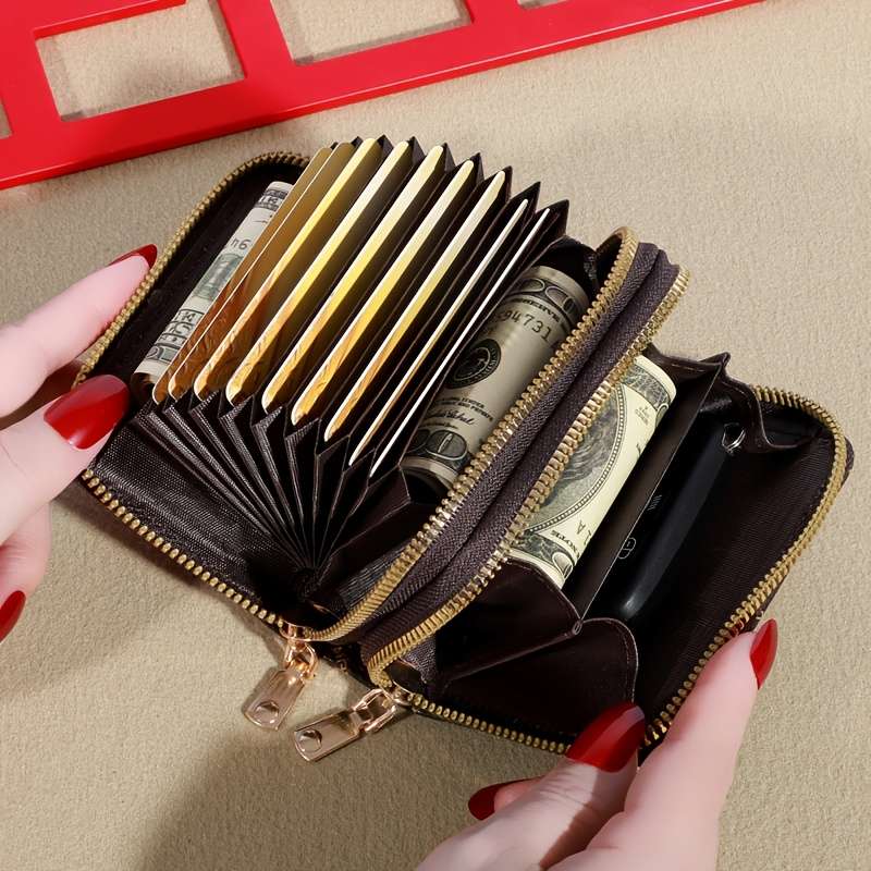 1pc Classic Large Capacity Wallet with Zipper Multi-Card Slots and Coin Pocket Durable Brown