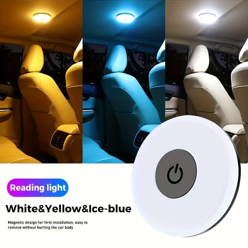 1pc USB Rechargeable LED Car Reading Light 3 Color Ambient Ceiling Lamp with Magneti