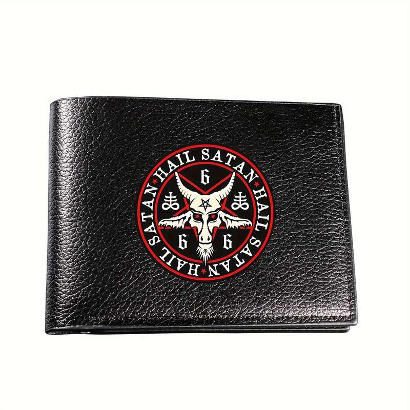 1pc Funny Hail Satan Men's PU Leather Simple Style Wallet Multifunctional Short Bifold Coin Pur