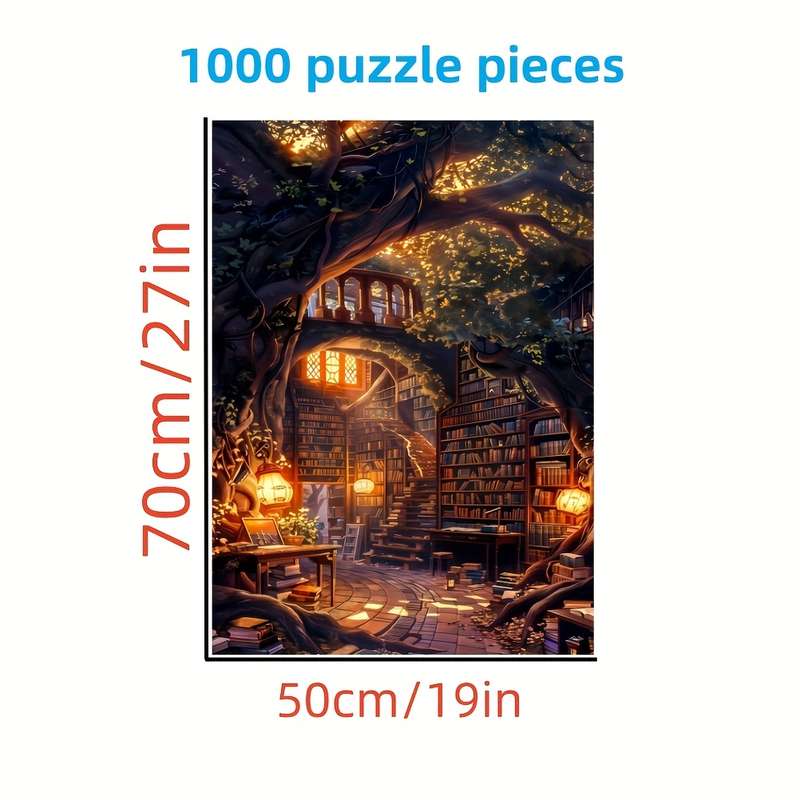 1000pcs Vibrant Adult Puzzle Enchanting Bookshelf Under Wisdom Tree Design 19.7in