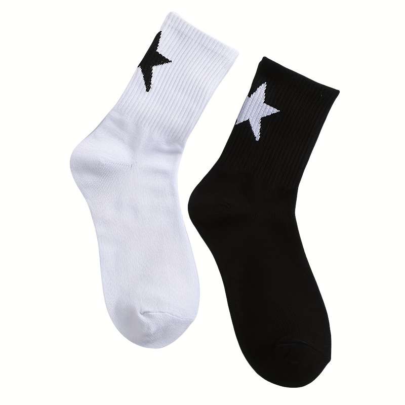 2 Pairs Black And White High Elastic Socks