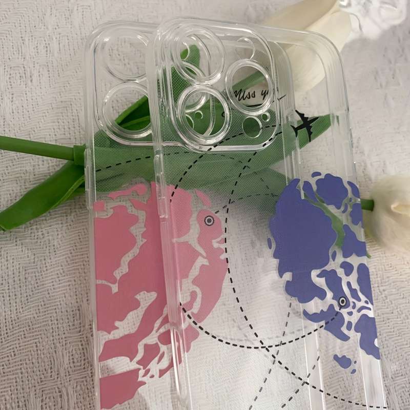 1Pc Blue For iPhone 15 Pro Max Love Pattern Phone Case