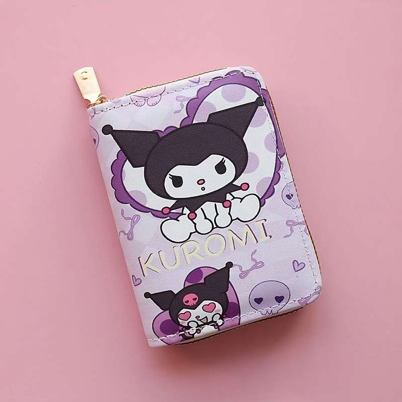1pc For Kuromi Cartoon Character Faux Leather Wallet Casual Style Zippered Bi-fold with Slip Pock