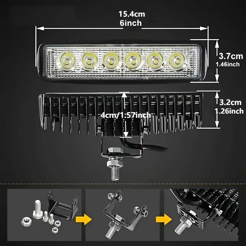 1pc Car and Motorcycle LED Lights with Straight Line 6 Light and Lens 18W Large Field