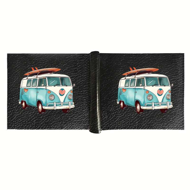 1pc Men'S Beach Bus Faux Leather WalletBlack Crocodile Pattern Casual Style Short Bifold C